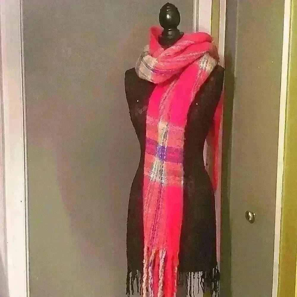 Renee NYC large red plaid scarf